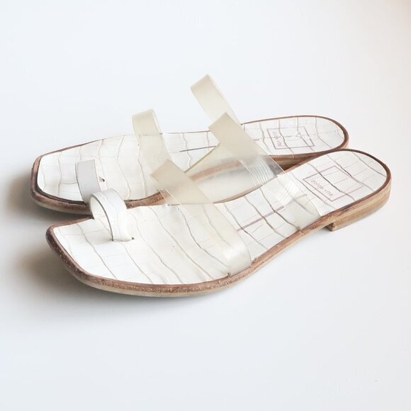 Dolce Vita White & Transparent Strappy Flat Slip-on / Slide / Flip-flop Sandals - Picture 7 of 13